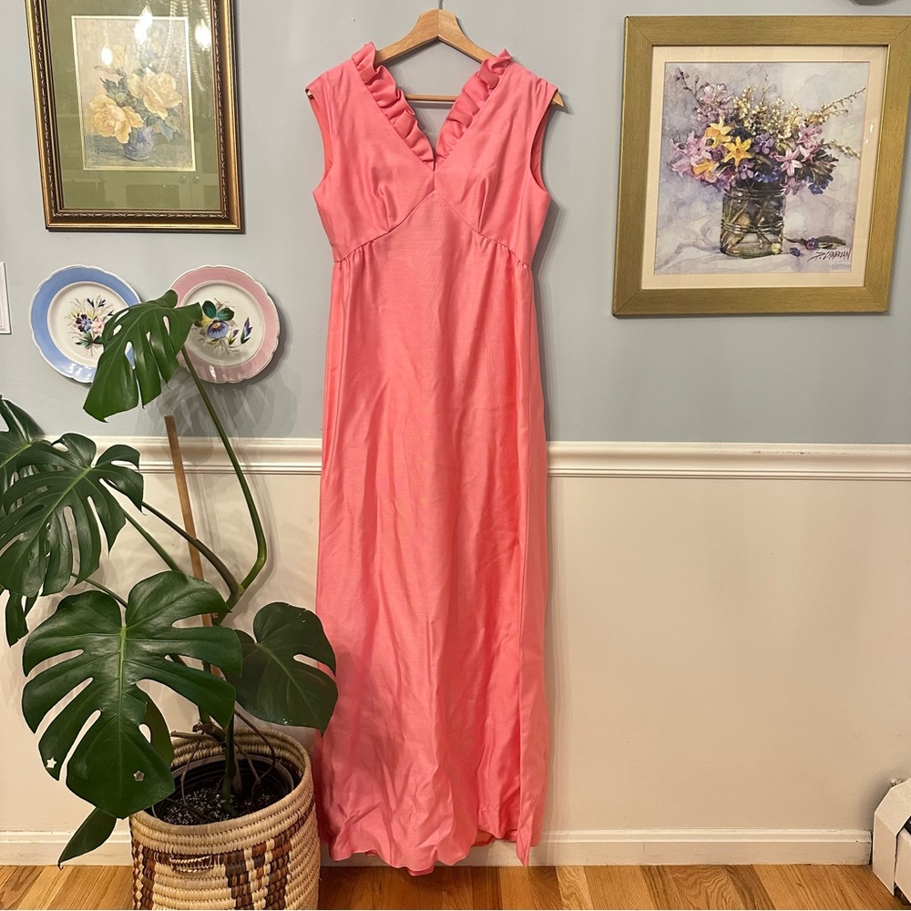 Vintage Harry Keiser Pink Dress MCM 50s 60s Small Ruffle Cocktail Barbie Gown